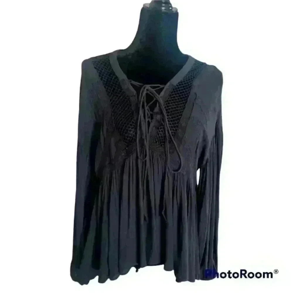 Free People Pebbled Don't Let Go Peasant Top S